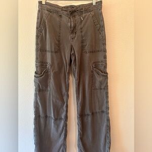 American Eagle Pants Womens 4 Olive Green Cargo, Wide Leg Baggy Loose Stretch